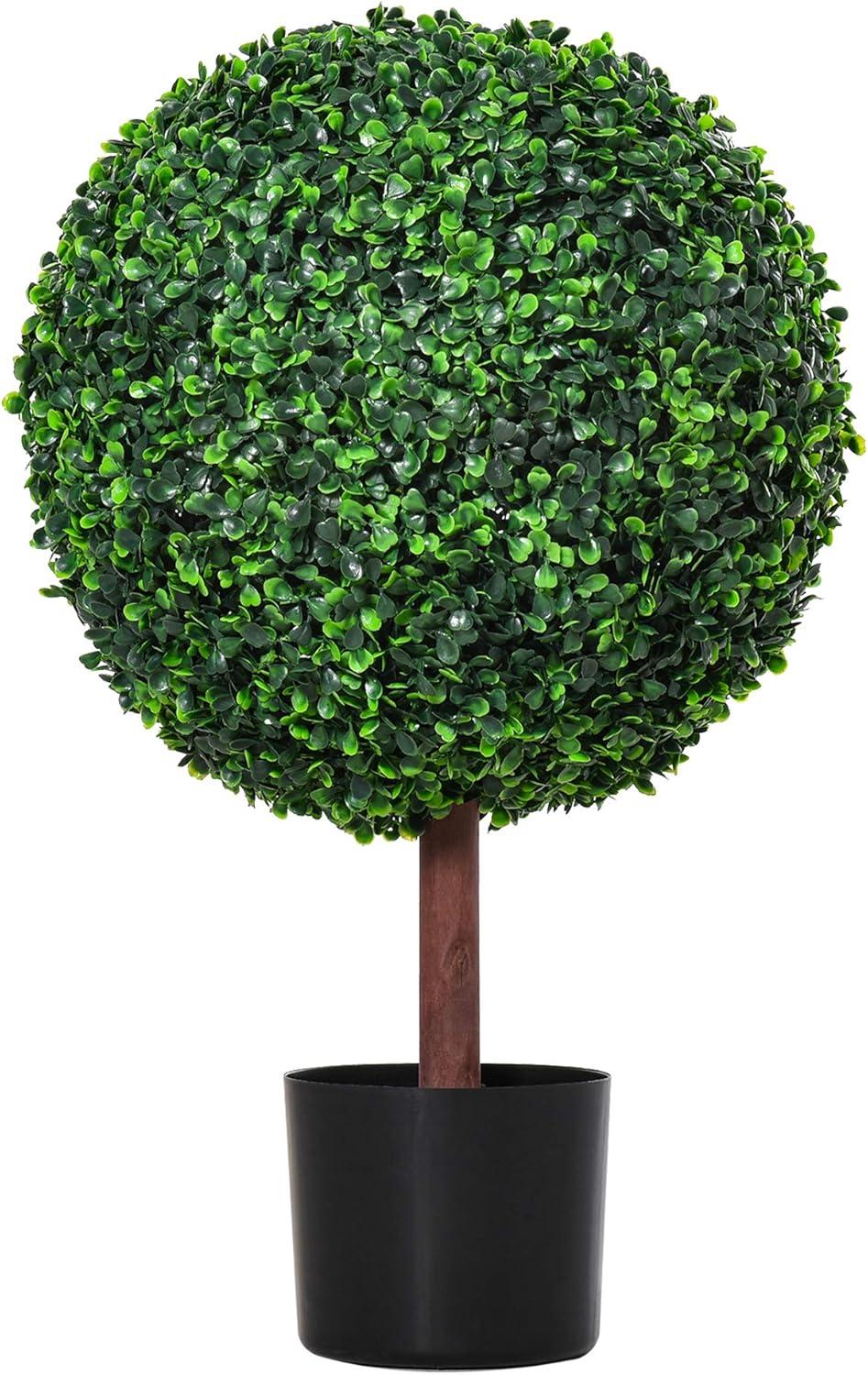 Outsunny 23.5" Artificial Boxwood Topiary Ball Tree, Fake Decorative Plant, Nursery Pot Included for Home, Balcony, Backyard and Garden