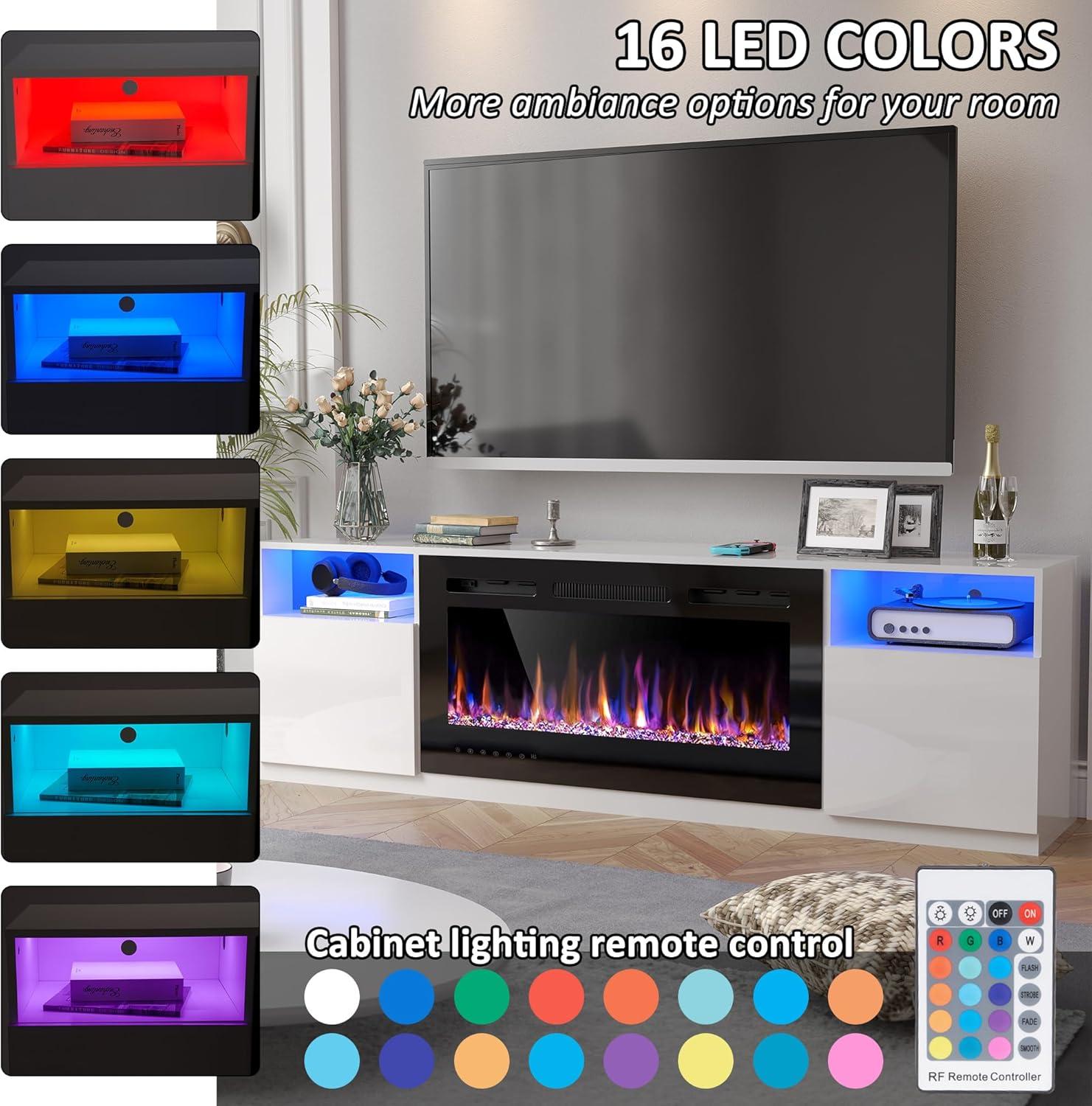 Ivy Bronx Ivy Bronx 70" Fireplace TV Stand for TVs Up to 80" with 36" Electric Fireplace, TV Console for The Living Room, LED Light Entertainment Center, Storage Cabinet, Media Console Table