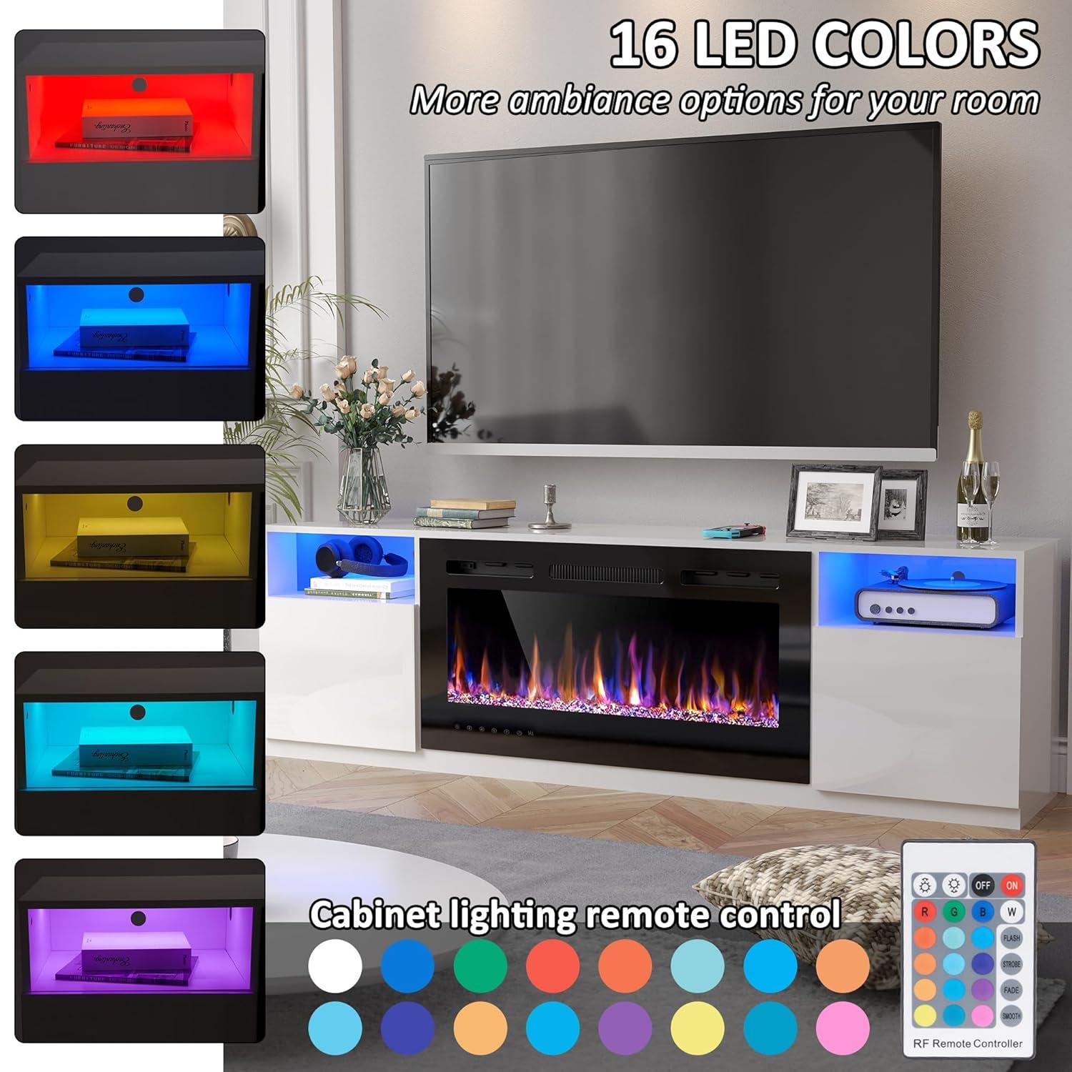 Ivy Bronx Ivy Bronx 70" Fireplace TV Stand for TVs Up to 80" with 36" Electric Fireplace, TV Console for The Living Room, LED Light Entertainment Center, Storage Cabinet, Media Console Table