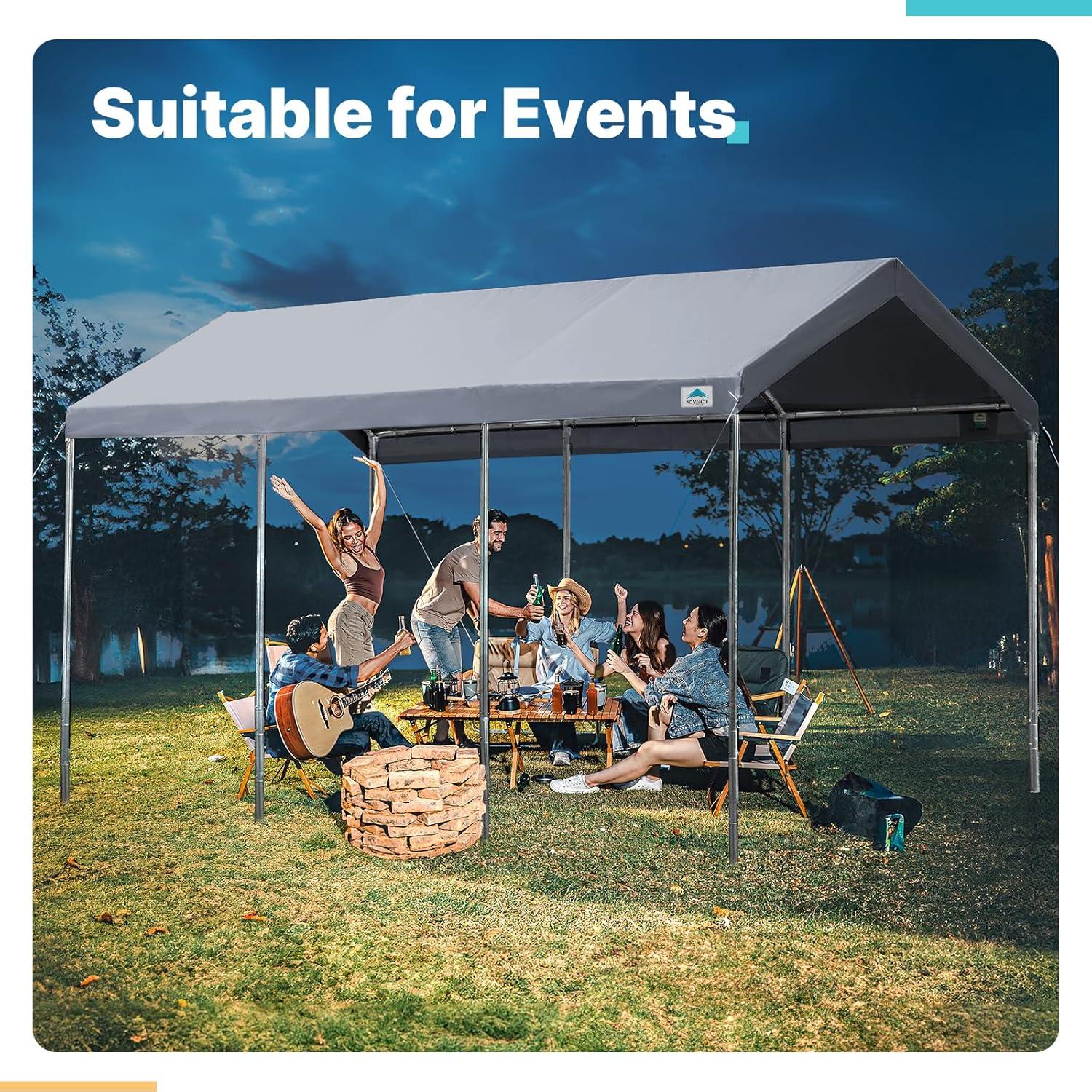ADVANCE OUTDOOR 10 ft x 20 ft x 11 ft Car Canopy Garage Boat Shelter Gray Carports