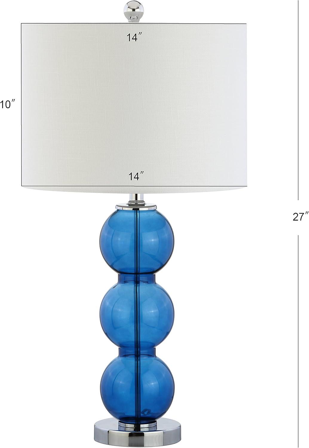 JONATHAN Y Bella 27" Glass Triple-Sphere LED Table Lamp, Cobalt Blue/Chrome (Set of 2)
