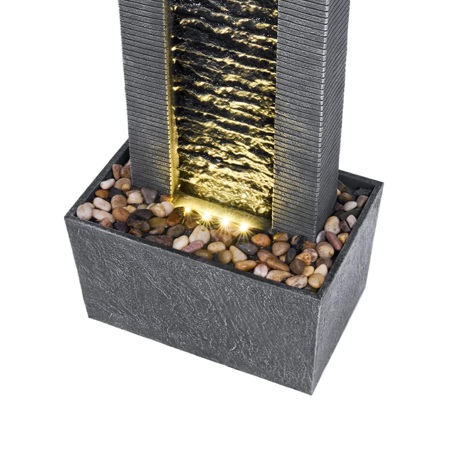 Wrought Studio™ Outdoor Water Fountain for Garden, Patio or Backyard-Freestanding Stone Design with Waterfall Feature & LED Lights
