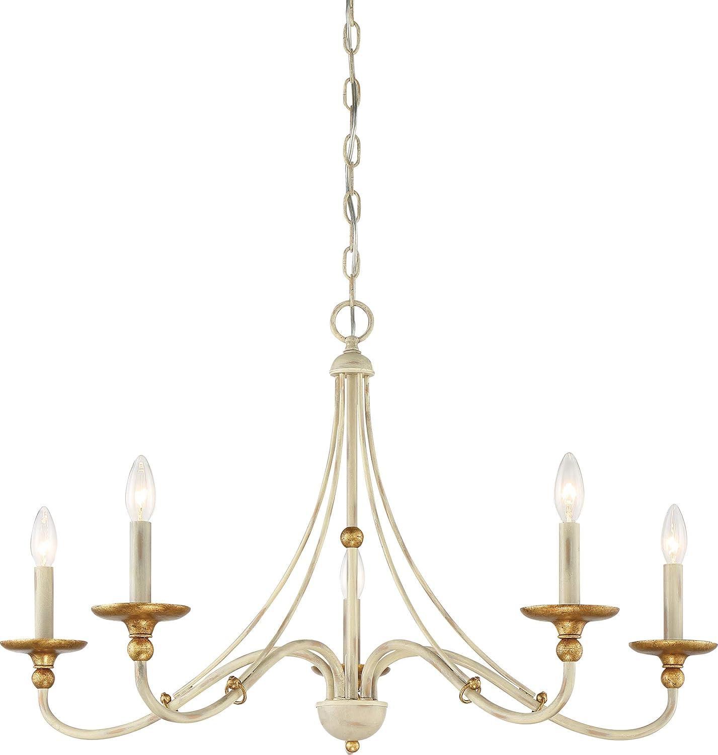 Minka Lavery White Gold Pendant Chandelier 28" Wide Farmhouse French 5-Light Fixture for Dining Room House Foyer Kitchen Entryway