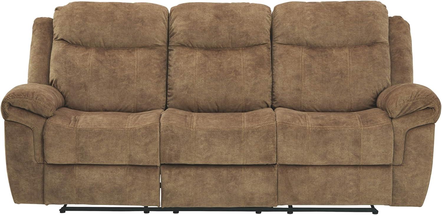 Nutmeg Brown Velvet Manual Reclining Sofa with Cup Holders