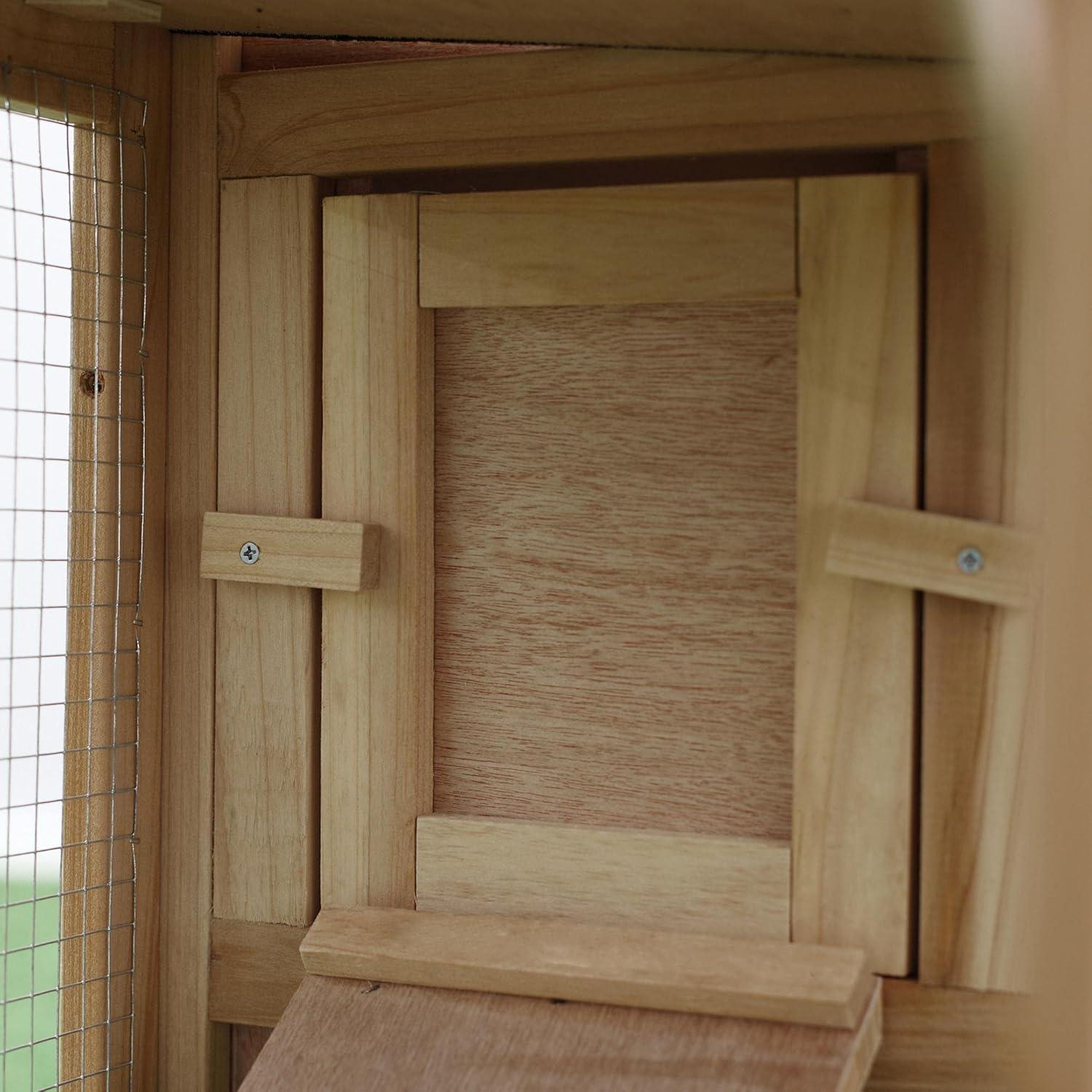 PawHut 83" L Outdoor Rabbit Hutch with Double Runs, Large Guinea Pig Cage Indoor, Wooden Bunny Hutch with Weatherproof Roof, Removable Tray, Ramps, Natural