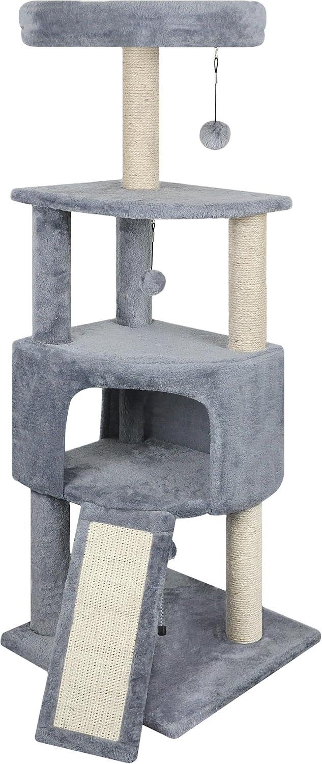 45" Gray Cat Tree Tower with Condo and Scratching Post