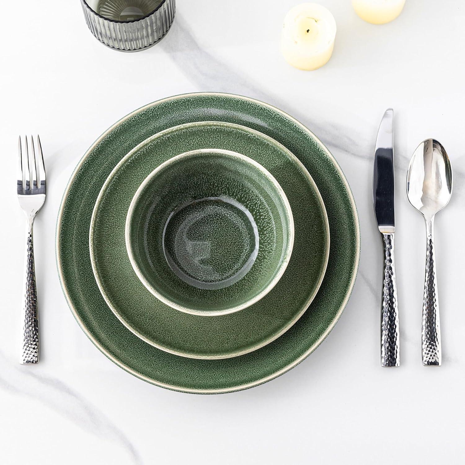 Jade Green Ceramic 12-Piece Dinnerware Set for 4