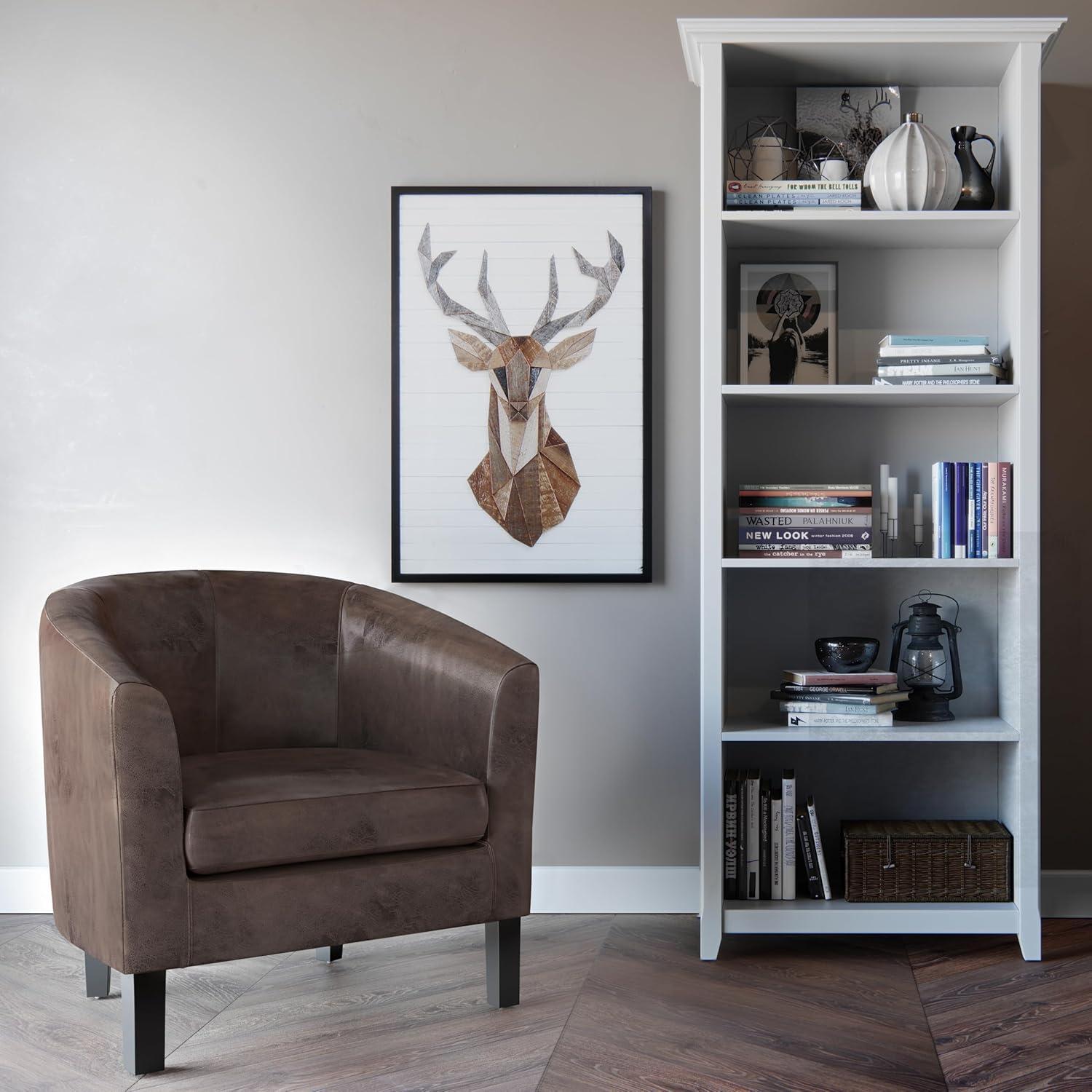 Simpli Home Austin 30"W Upholstered Vegan Faux Leather Contemporary Tub Accent Chair with High Arms and Deep Seat