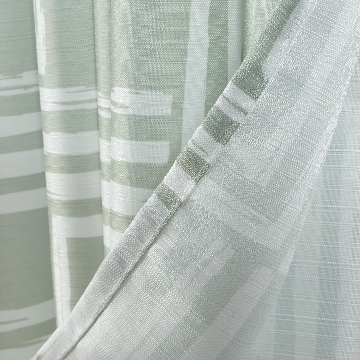 Sage Green and White Geometric Fabric Shower Curtain, 72 x 70 inches