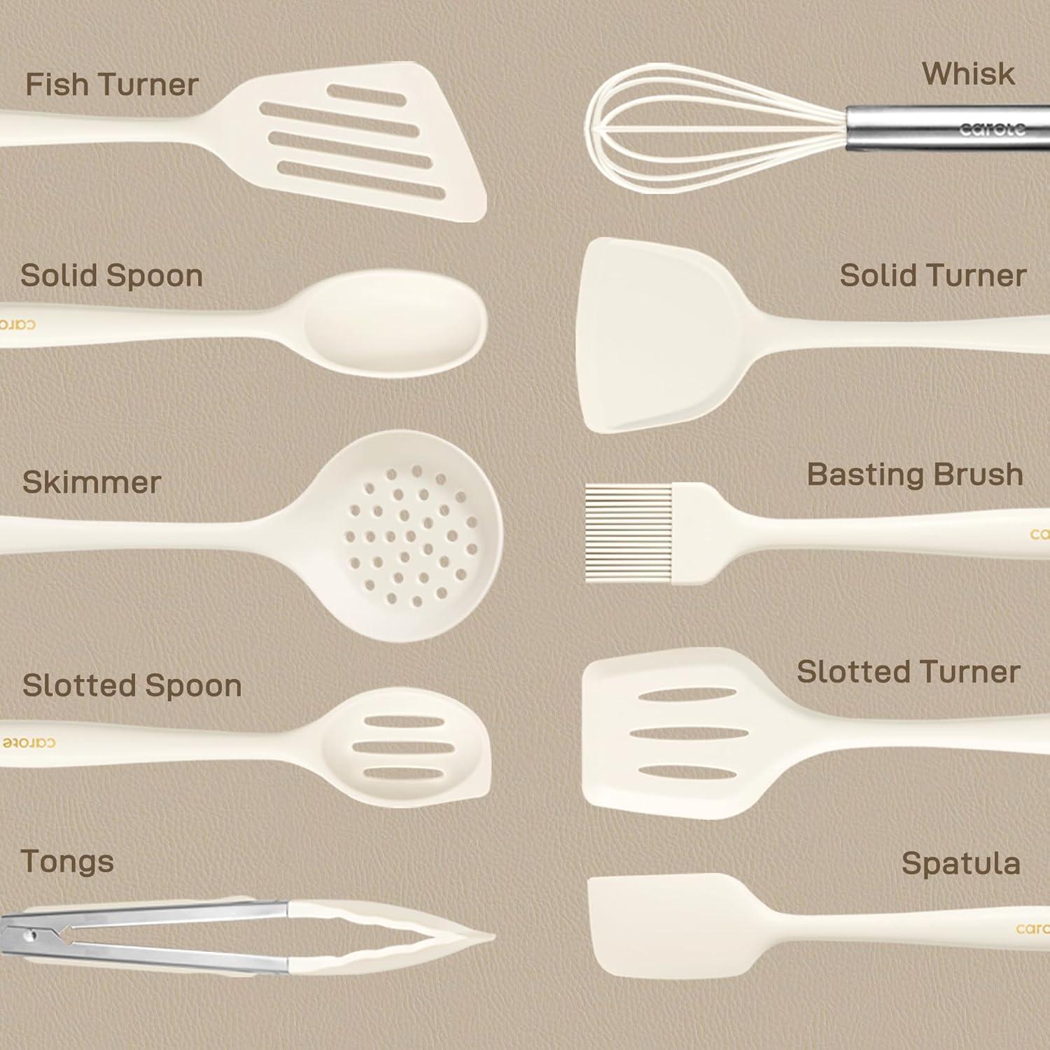 Carote 17-Piece Silicone and Wood Cooking Utensil Set, Heat-Resistant, Safe for Nonstick Cookware