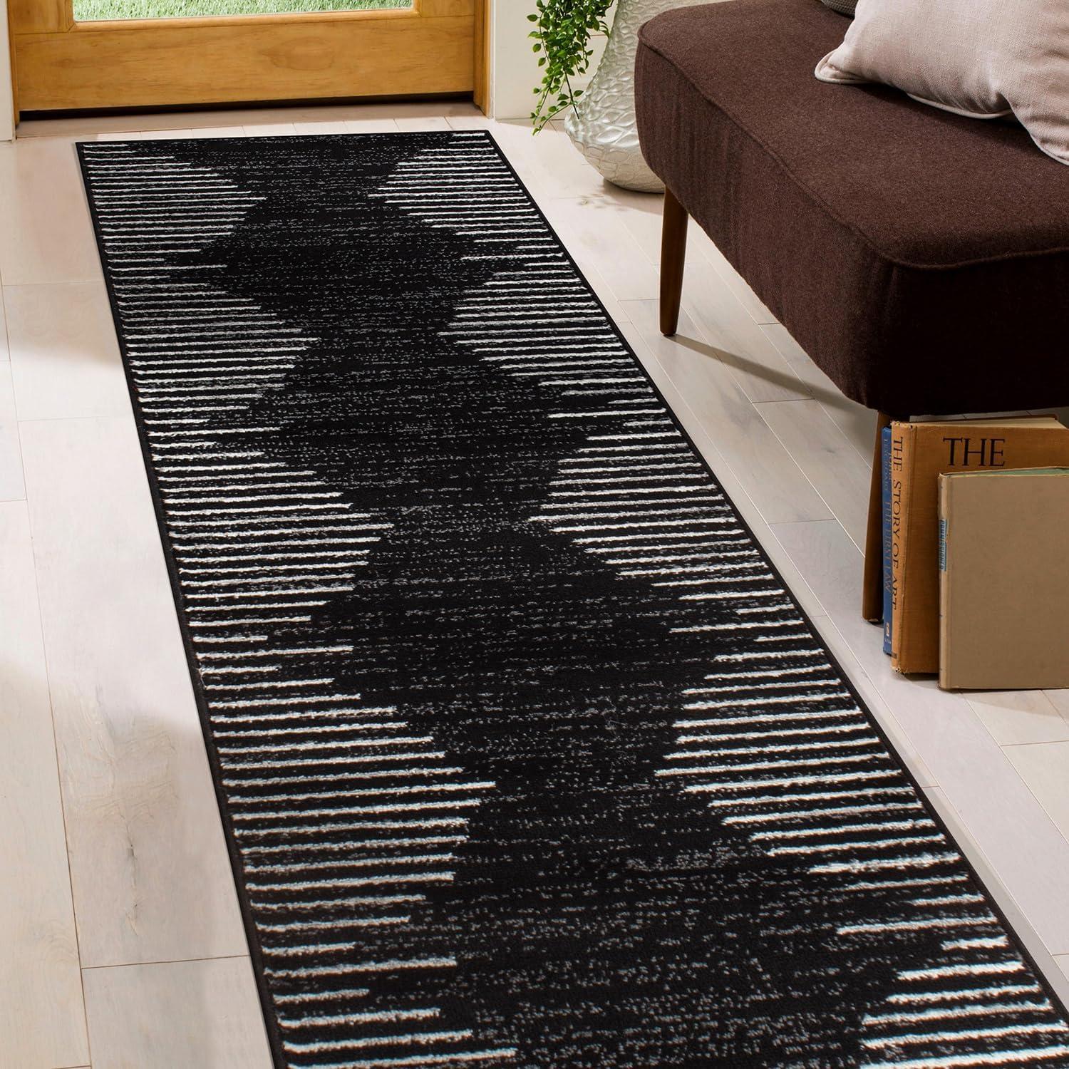 World Rug Gallery Area Rug Bohemian Stripe Jute Rug Carpets for Living Room Rugs for Sale - BLACK 2'7"x6'