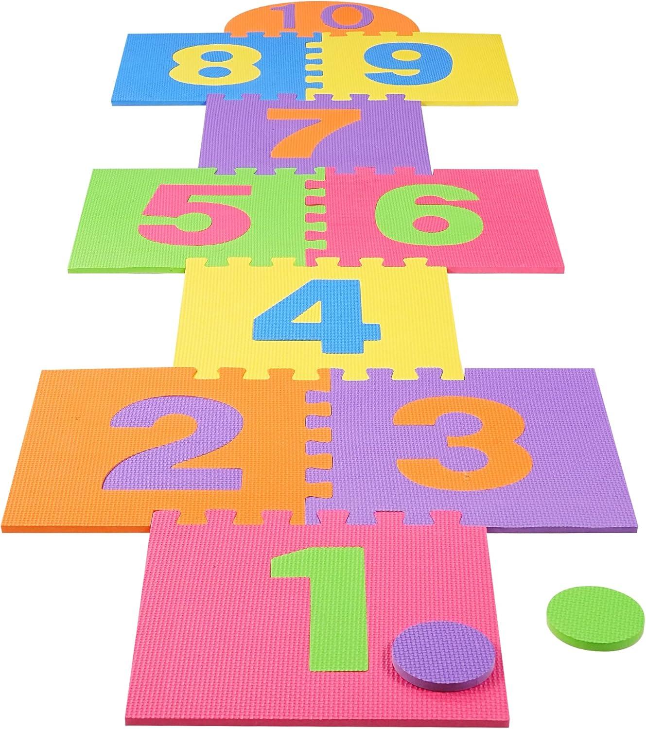 Hopscotch Playmat Foam Interlocking Puzzle Floor Mat - 10 Large Number Tiles (12" by 12" Square Blocks)