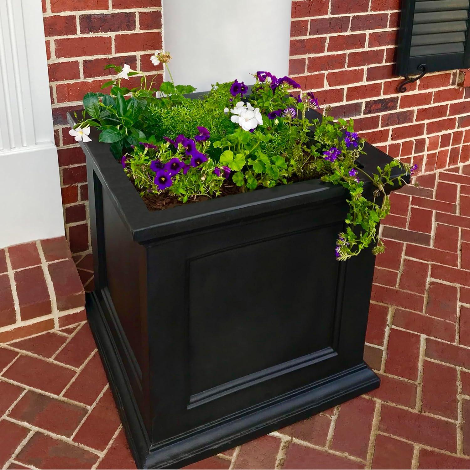 Mayne Fairfield 20x20" Square Traditional Plastic Planter in Black