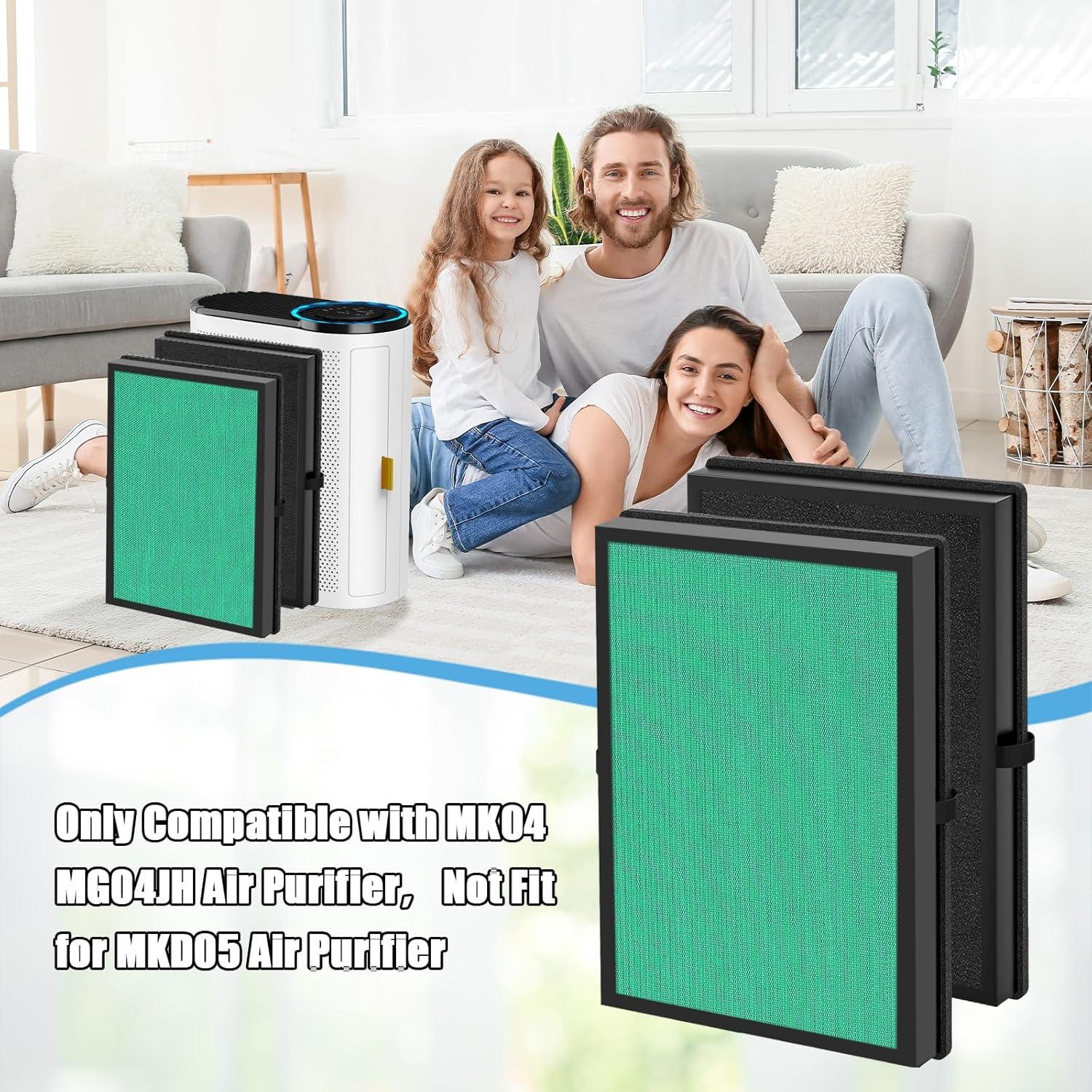 MK04 Replacement Filter, 2 Pack Compatible with MK04 MG04JH Air Purifier, Air Filter H13 True HEPA Filter for Dust, Pet Dander, Smoke for Bedroom, Home, Office (Green)