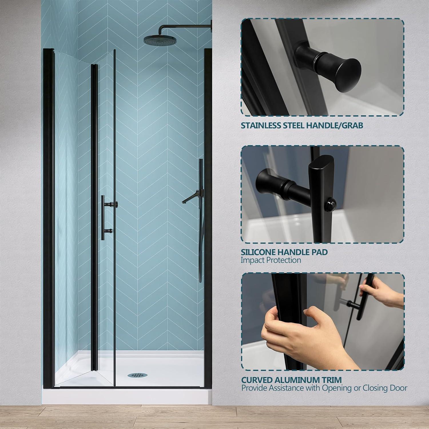 Shower Doors 34" -35 1/4" W x 72" H Bifold Frameless Glass Shower Door, Folding Shower Doors