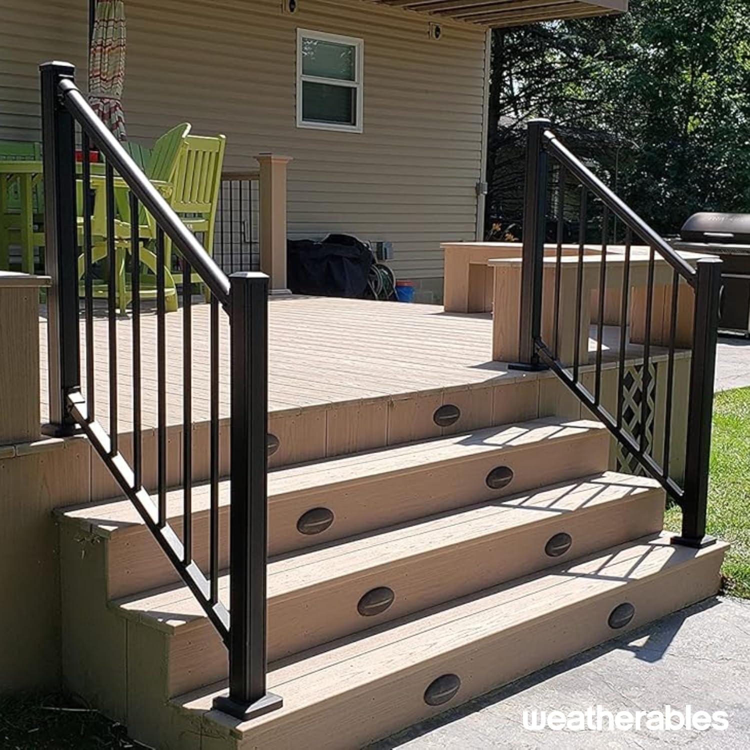 Weatherables Stanford Railing Brackets – Aluminum Outdoor Stair Railing Brackets, Made with Durable & Low-Maintenance Black Textured Powder-Coat Finish