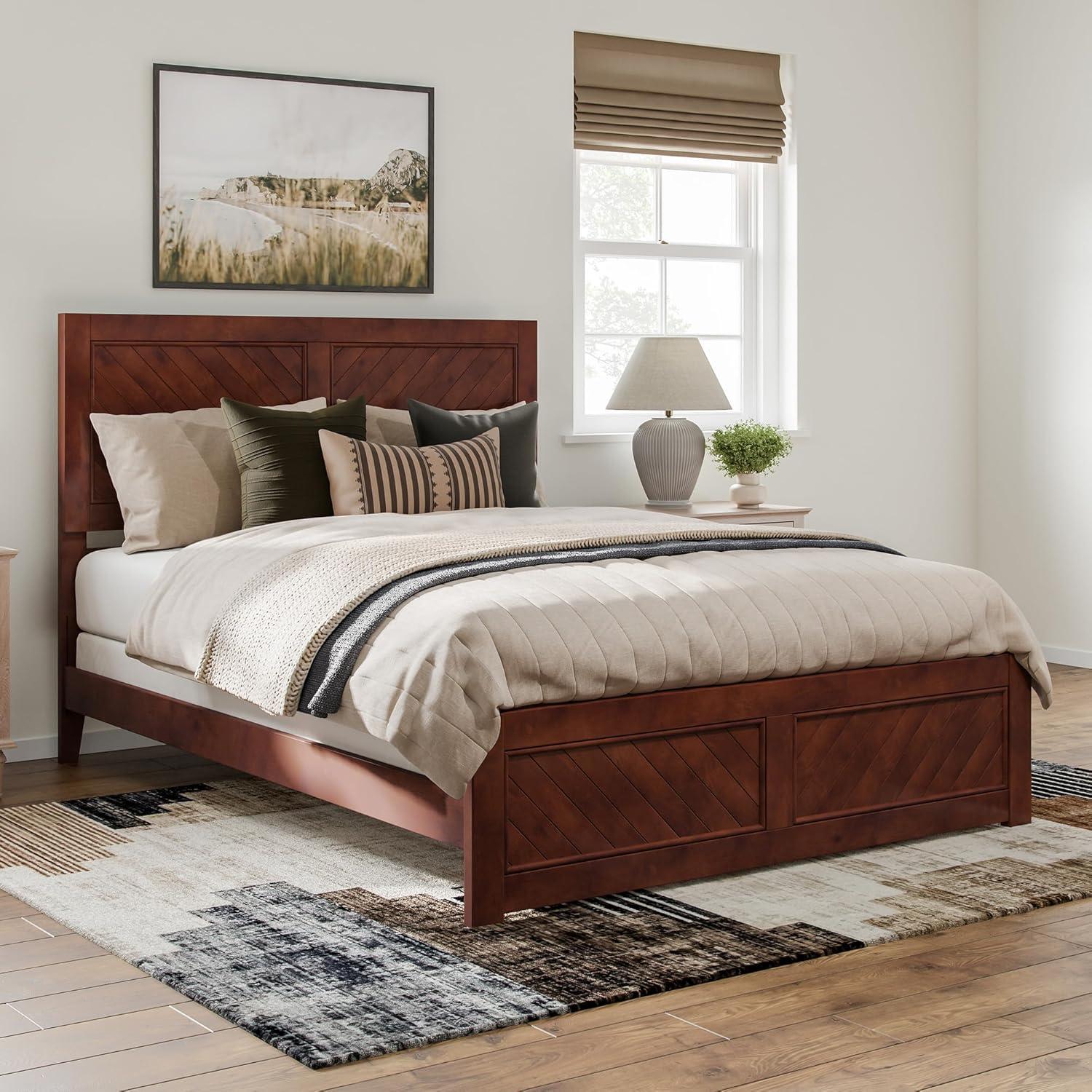 AFI Canyon Walnut Solid Wood Foundation Bed Frame with Matching Footboard, Queen