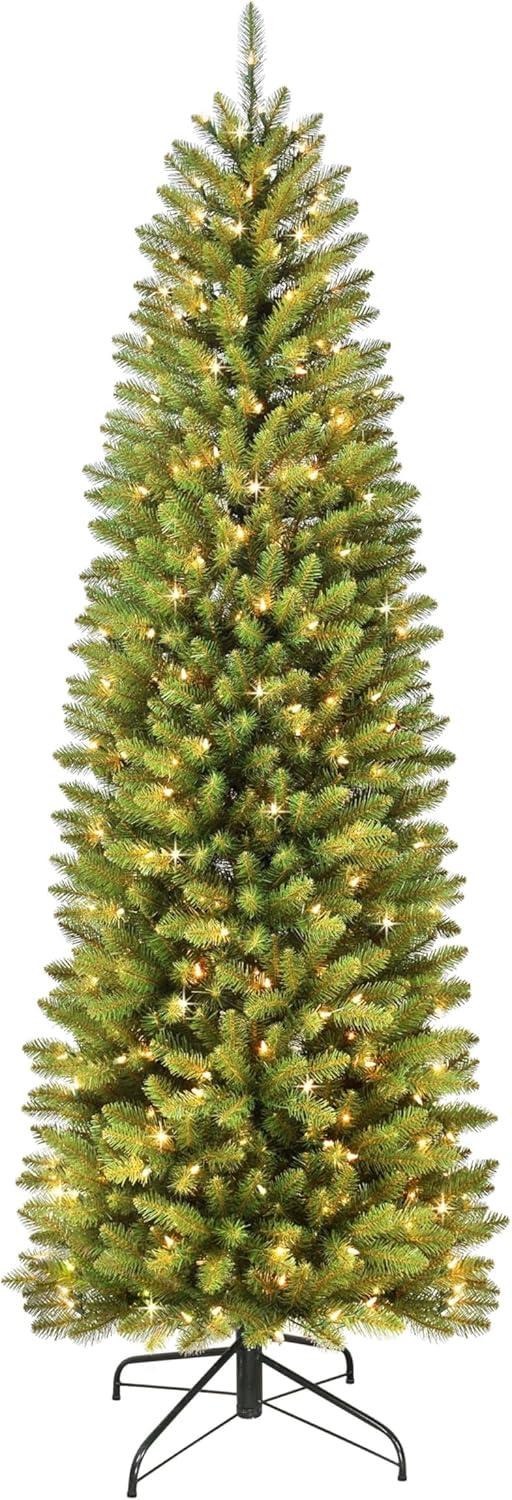 Puleo International 7.5' Pre-Lit Fraser Fir Pencil Tree Artificial Christmas Tree with 350 Clear UL Listed Lights