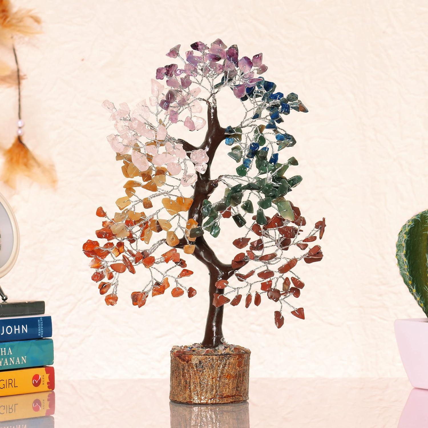 Multicolor Crystal Chakra Tree with Golden Wire