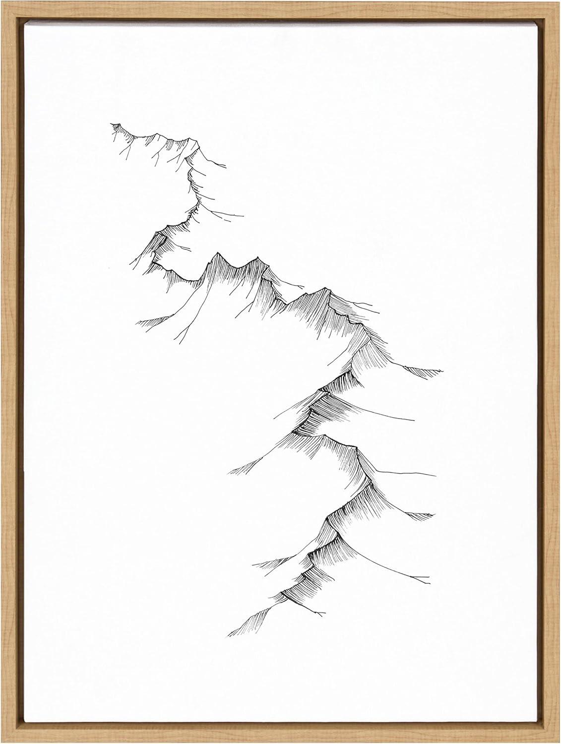 Kate and Laurel Sylvie Mountains Framed Canvas Wall Art by Viola Kreczmer, 18x24 Natural, Black and White Nature Art for Wall