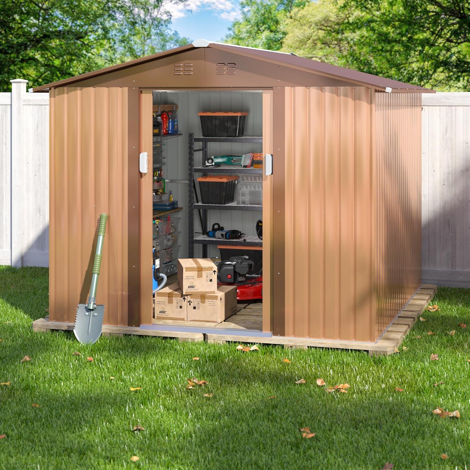 8 ft. W x 8 ft. D Metal Storage Tool Shed Outdoor Storage Shed With Sliding Doors and Vents