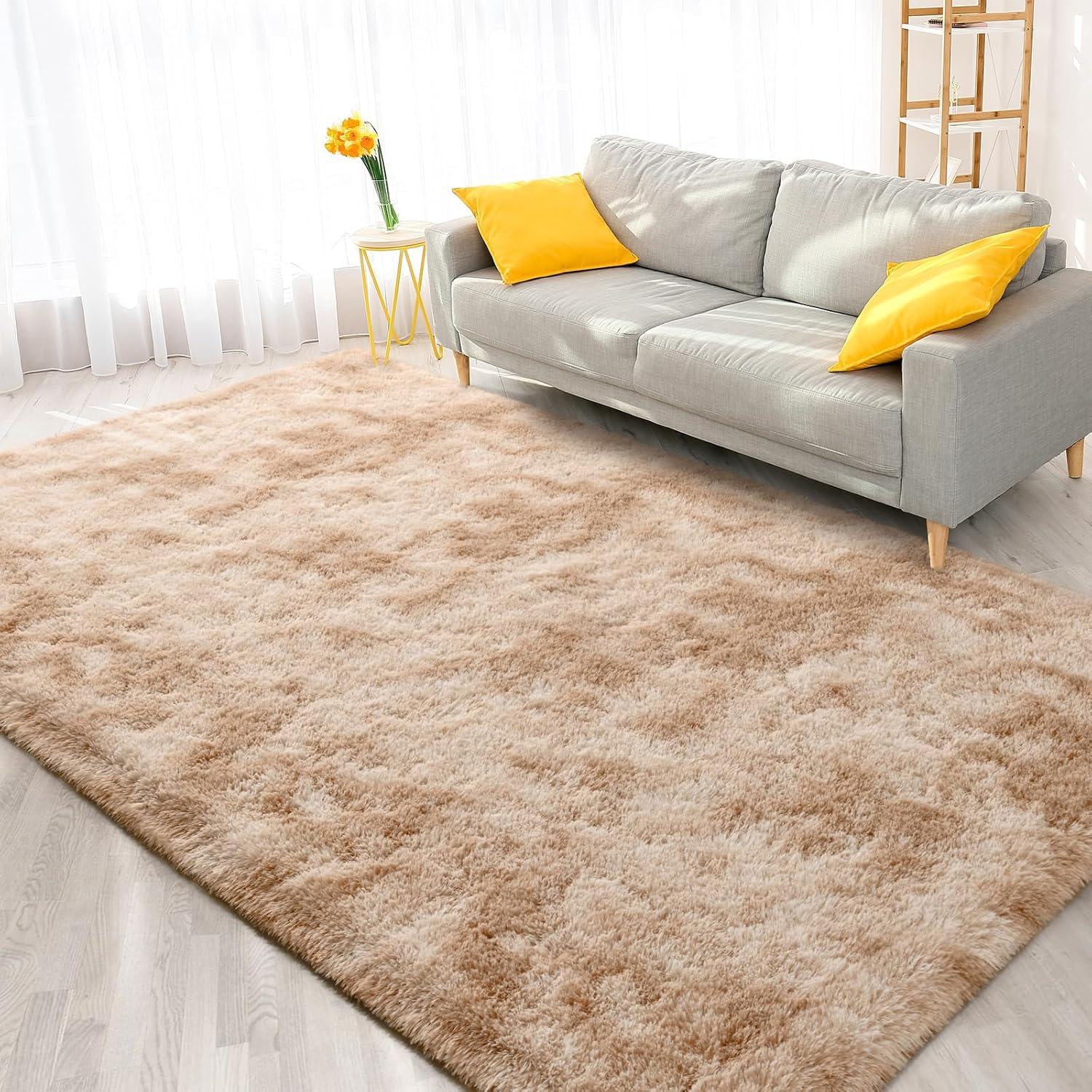 Beige 5x8 Faux Fur Shaggy Area Rug