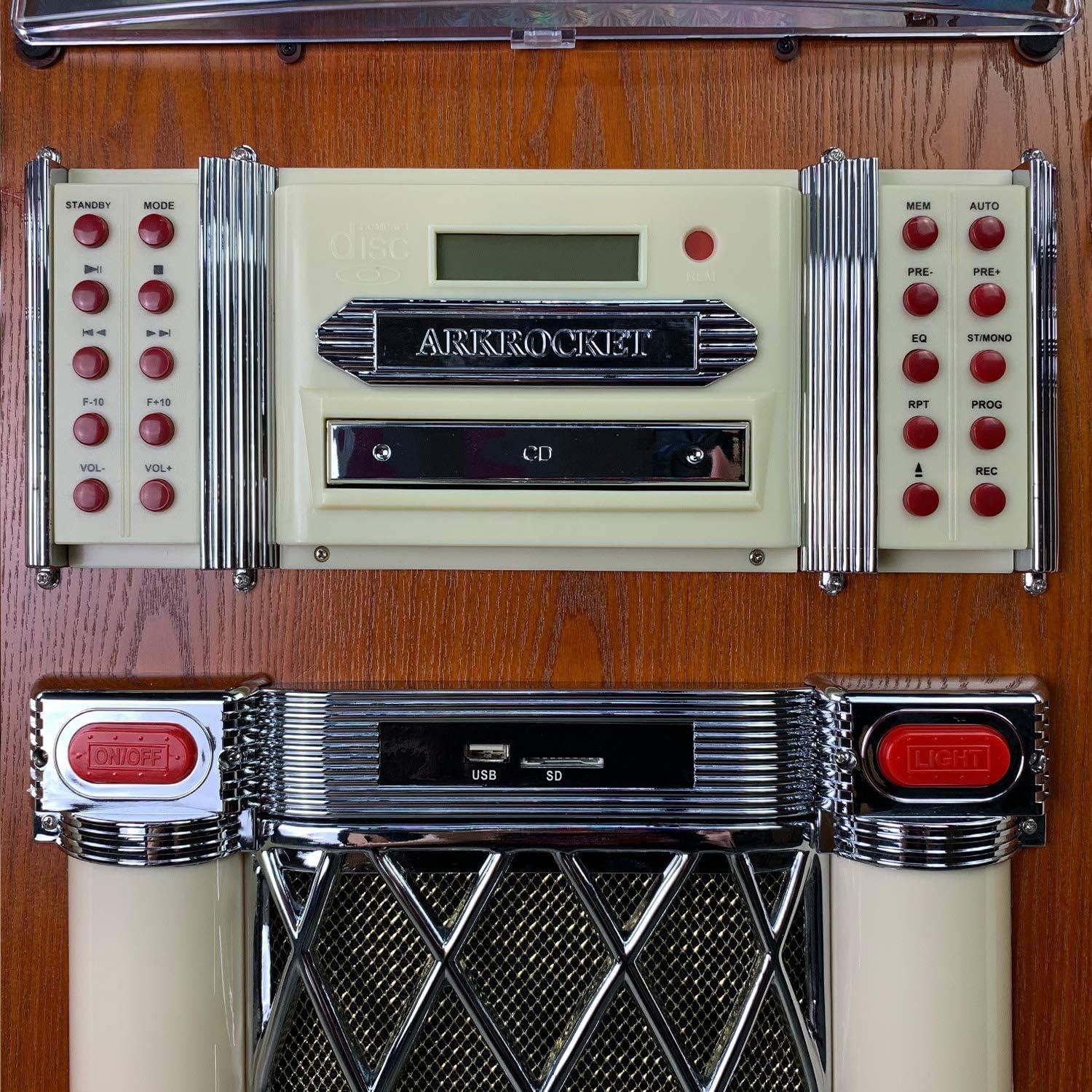 Arkrocket Taurus Jukebox Vinyl Record Player Bluetooth USB SD CD Player Radio Retro Turntable Classic Jukebox (Taurus - Classic)