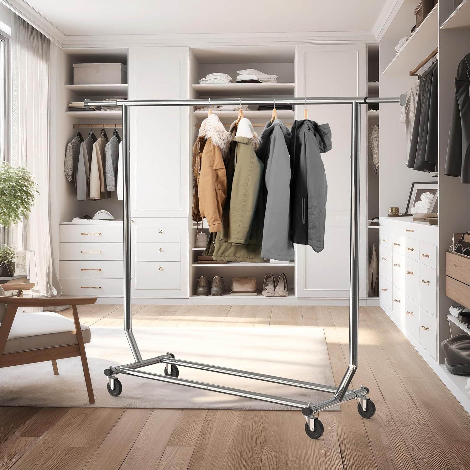 Chrome Rectangular Portable Clothing Garment Rack