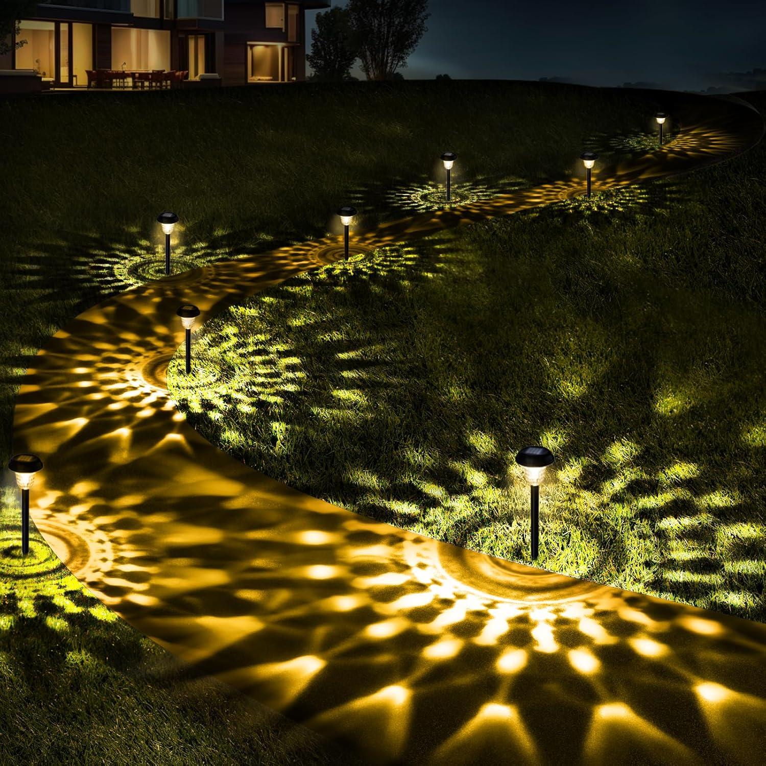 Ultra Bright Solar Outdoor Lights Decorative 10 Pack, 100% Faster Charge Solar Pathway Garden Lights Up to 12H Auto On/Off, Solar Lights Outdoor Waterproof for Walkway Yard Lawn (Warm White)