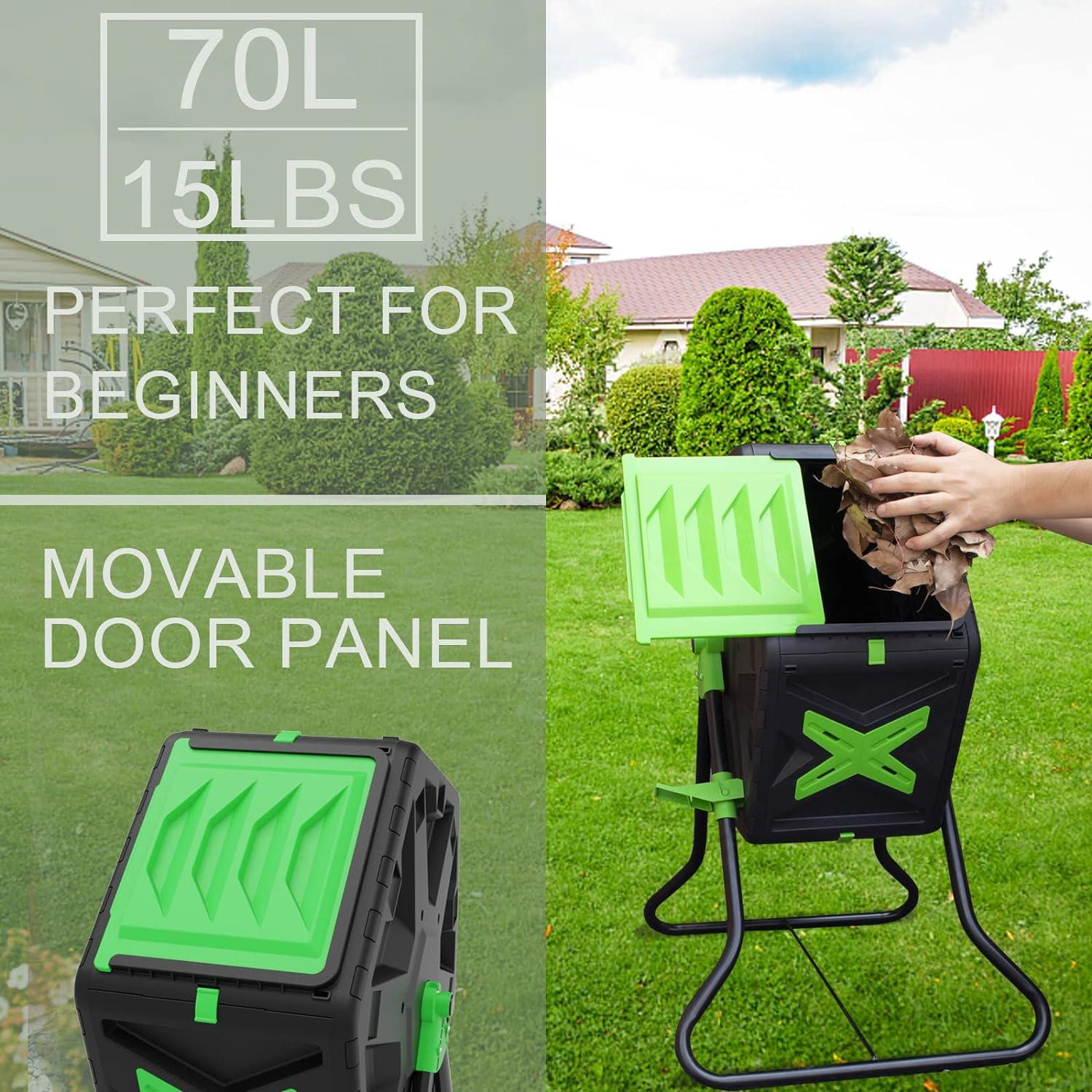 SQUEEZE master Light Weight Tumbling Compost Bin-Single Chamber Compost Tumbler 18.5 Gallon/70L