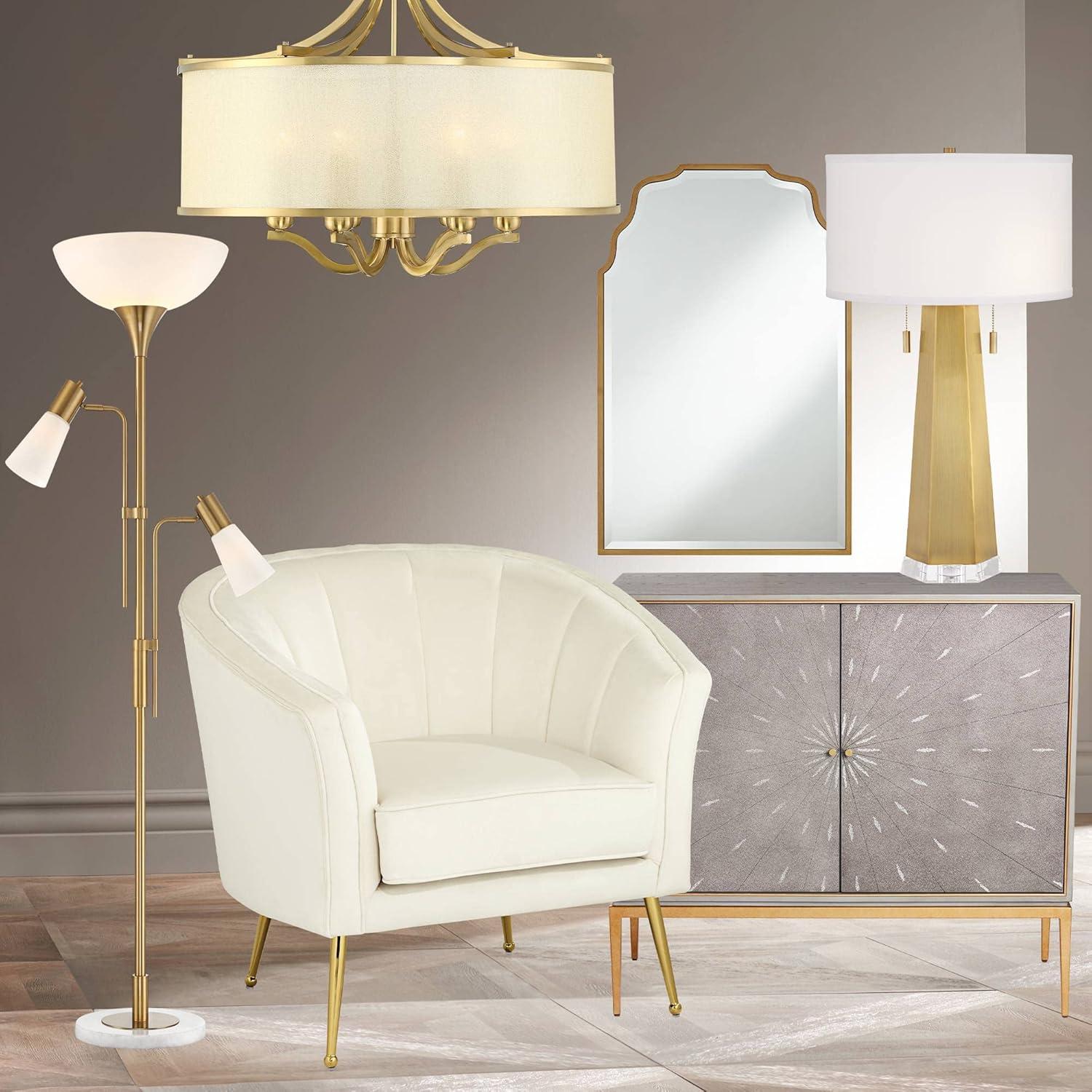 Possini Euro Design Sydney Warm Brass Drum Chandelier 25" Wide Modern Clear Gold Organza Shade 6-Light Fixture for Dining Room House Kitchen Island