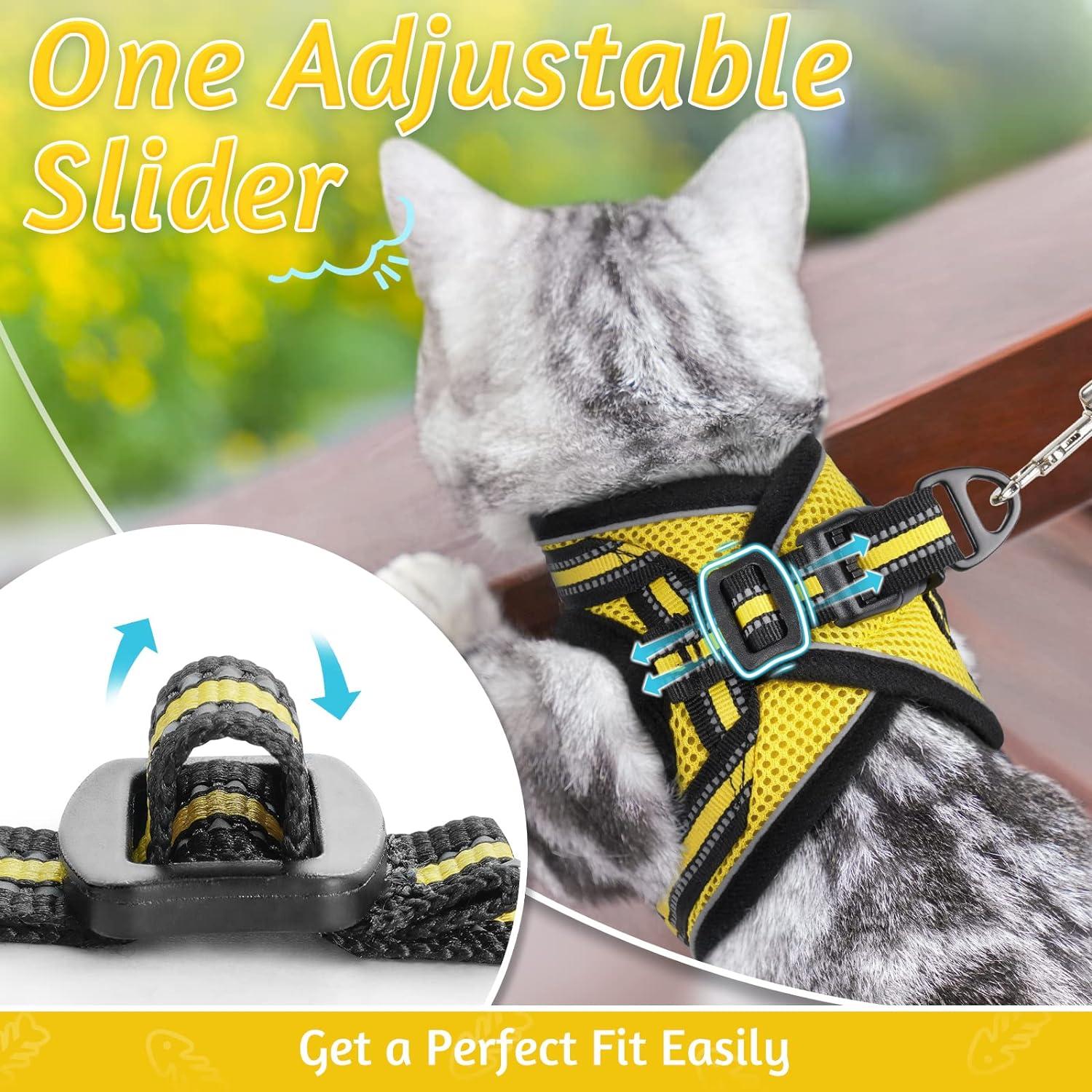 rabbitgoo Cat Harness and Leash Set for Walking Escape Proof, Adjustable Soft Kittens Vest with Reflective Strip for Small Cats, Comfortable Outdoor Vest, Yellow