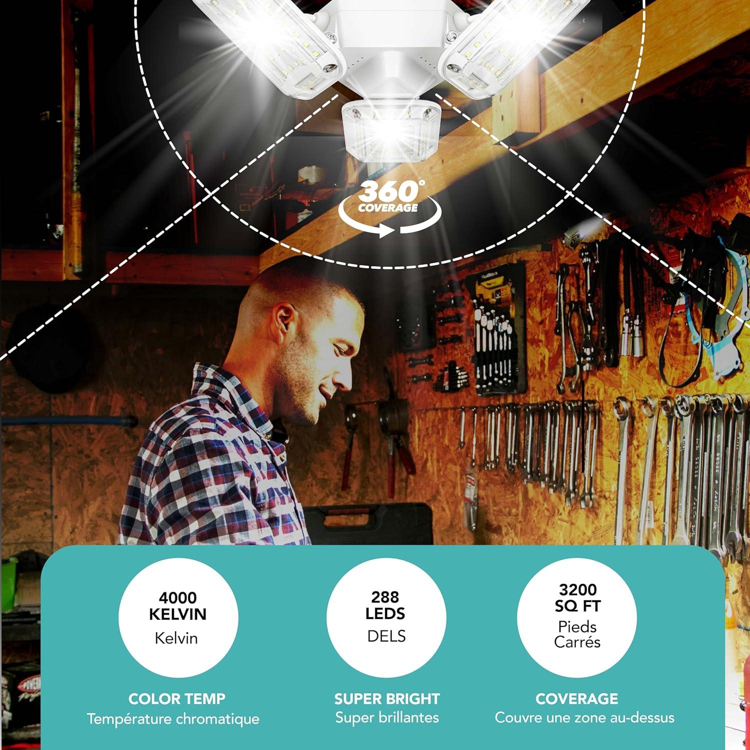 Bell + Howell TriBurst Garage Lights 288 LED Bulb 4000 Lumens Ceiling Socket Deformable Light