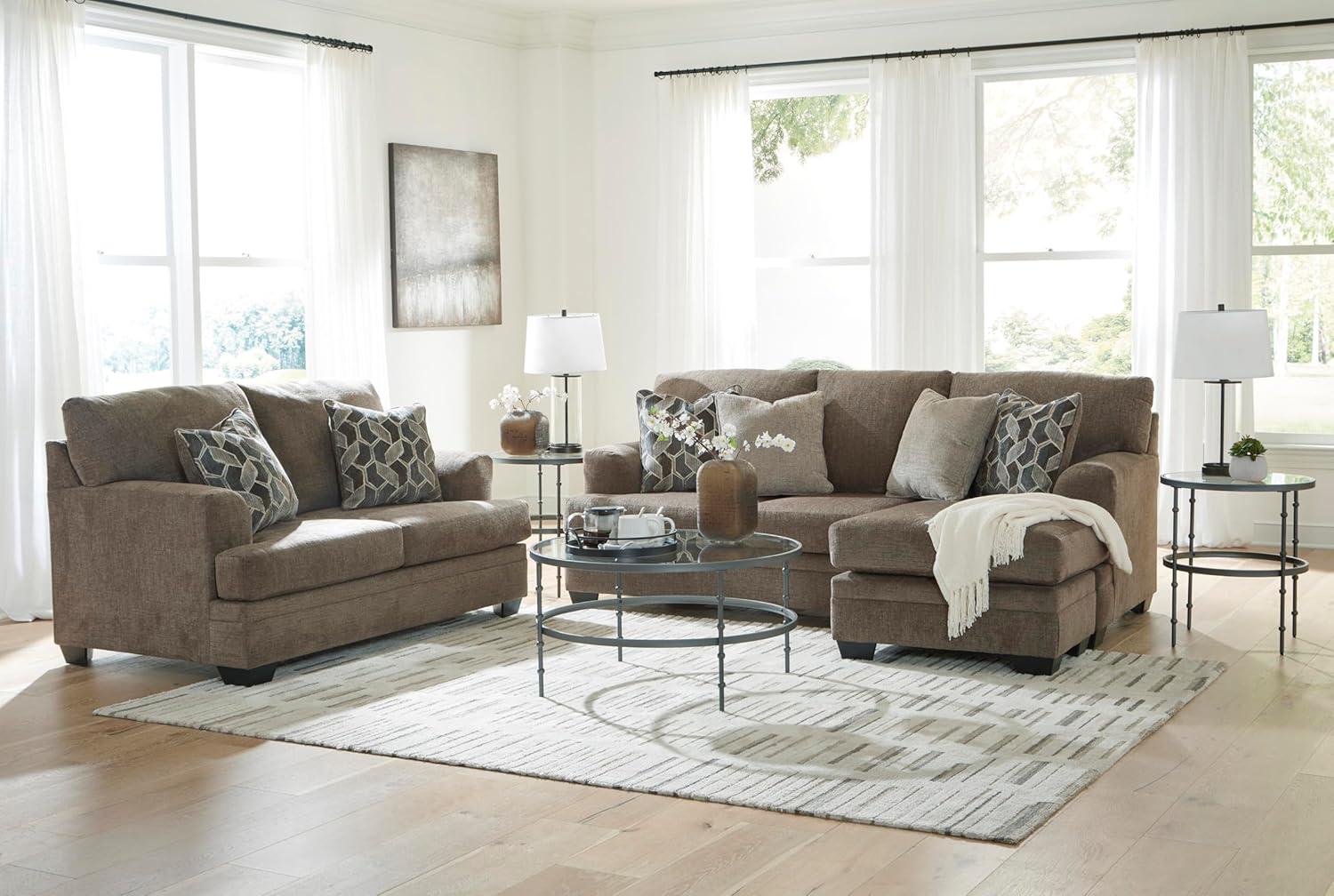 Nutmeg Fabric Sofa Chaise with Flared Arms and Ottoman