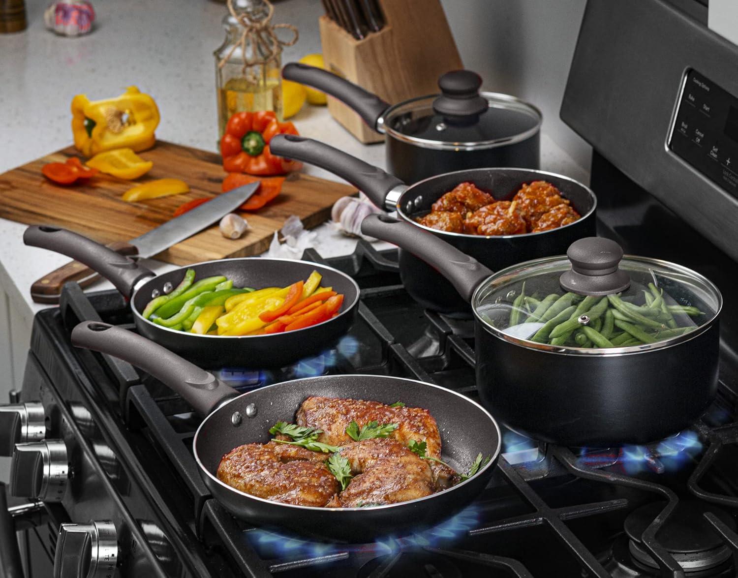 Black Aluminum Nonstick 11-Piece Cookware Set with Utensils