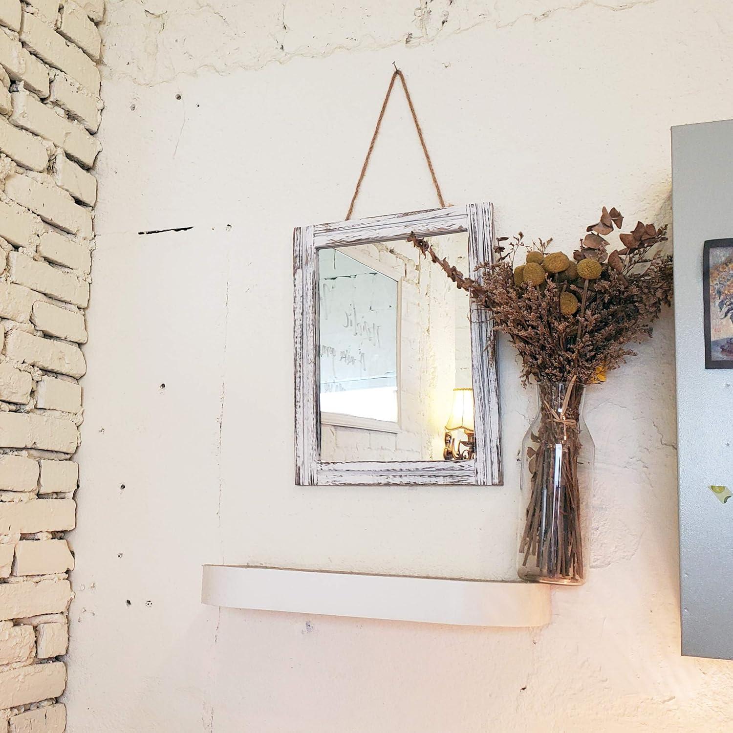 Rustic White Rectangular Wood Wall Mirror