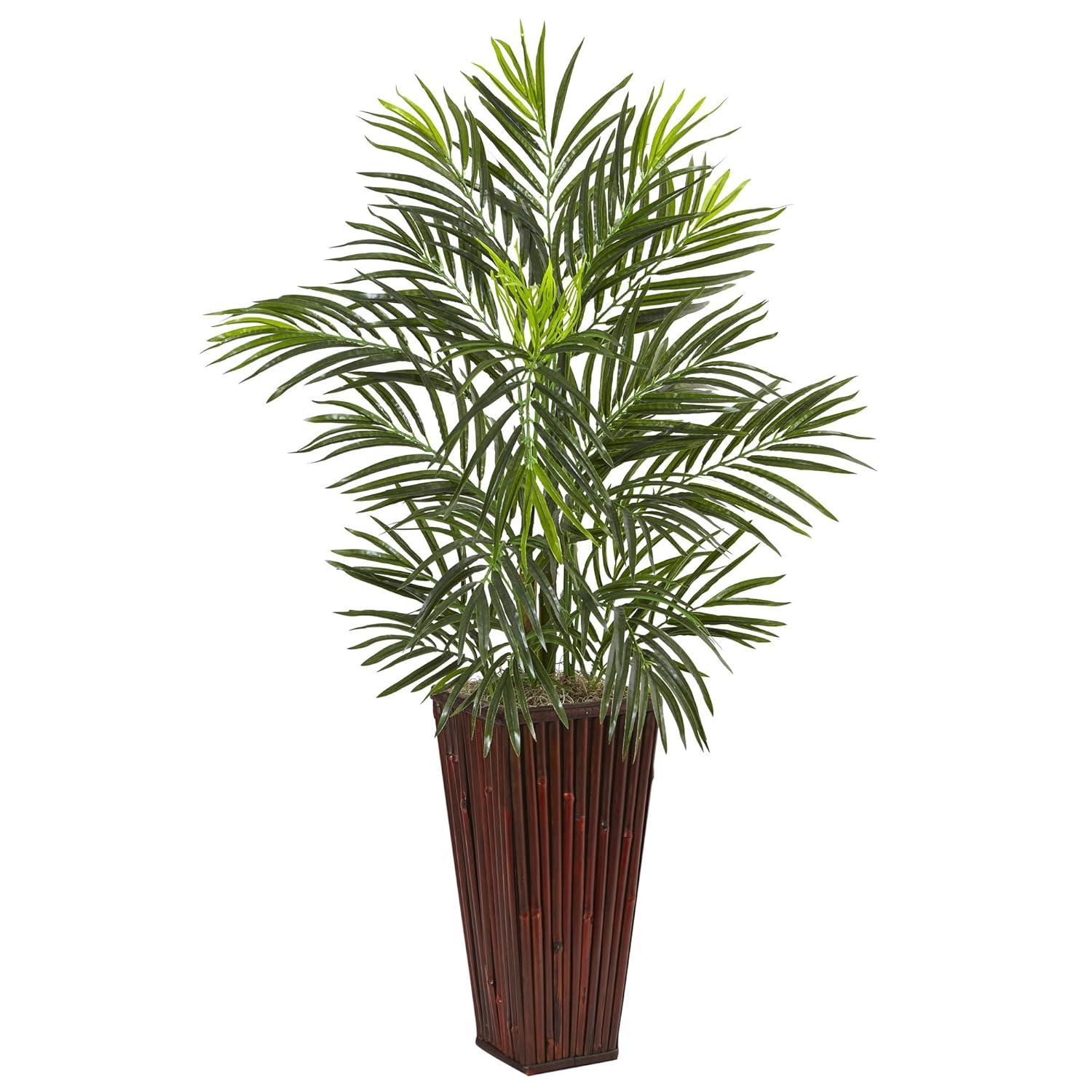 Nearly Natural 41-in Areca Palm in Bamboo Planter