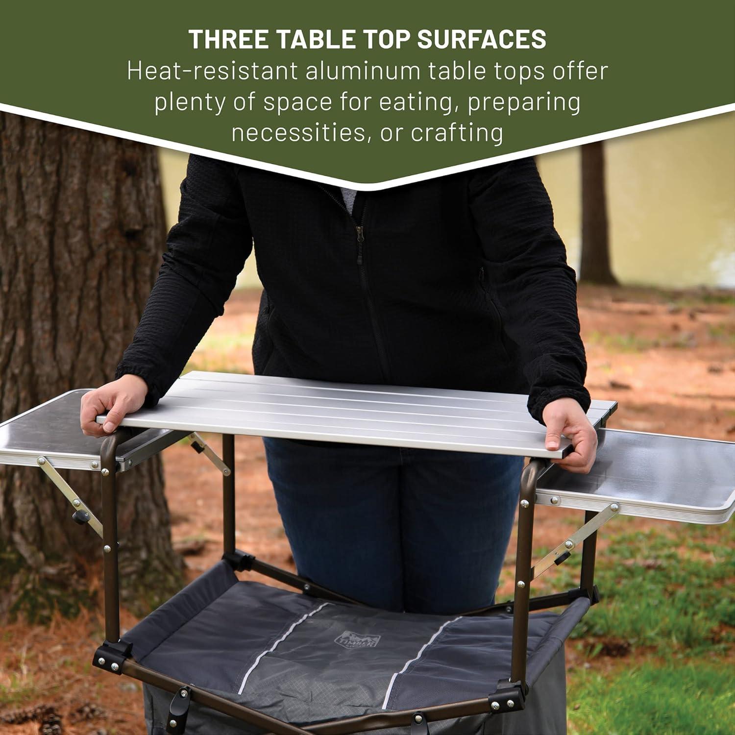 TIMBER RIDGE Folding Camping Kitchen Table – Lightweight Aluminum Cook Station with Storage & Carry Bag, Portable BBQ Grill Table, Gray.