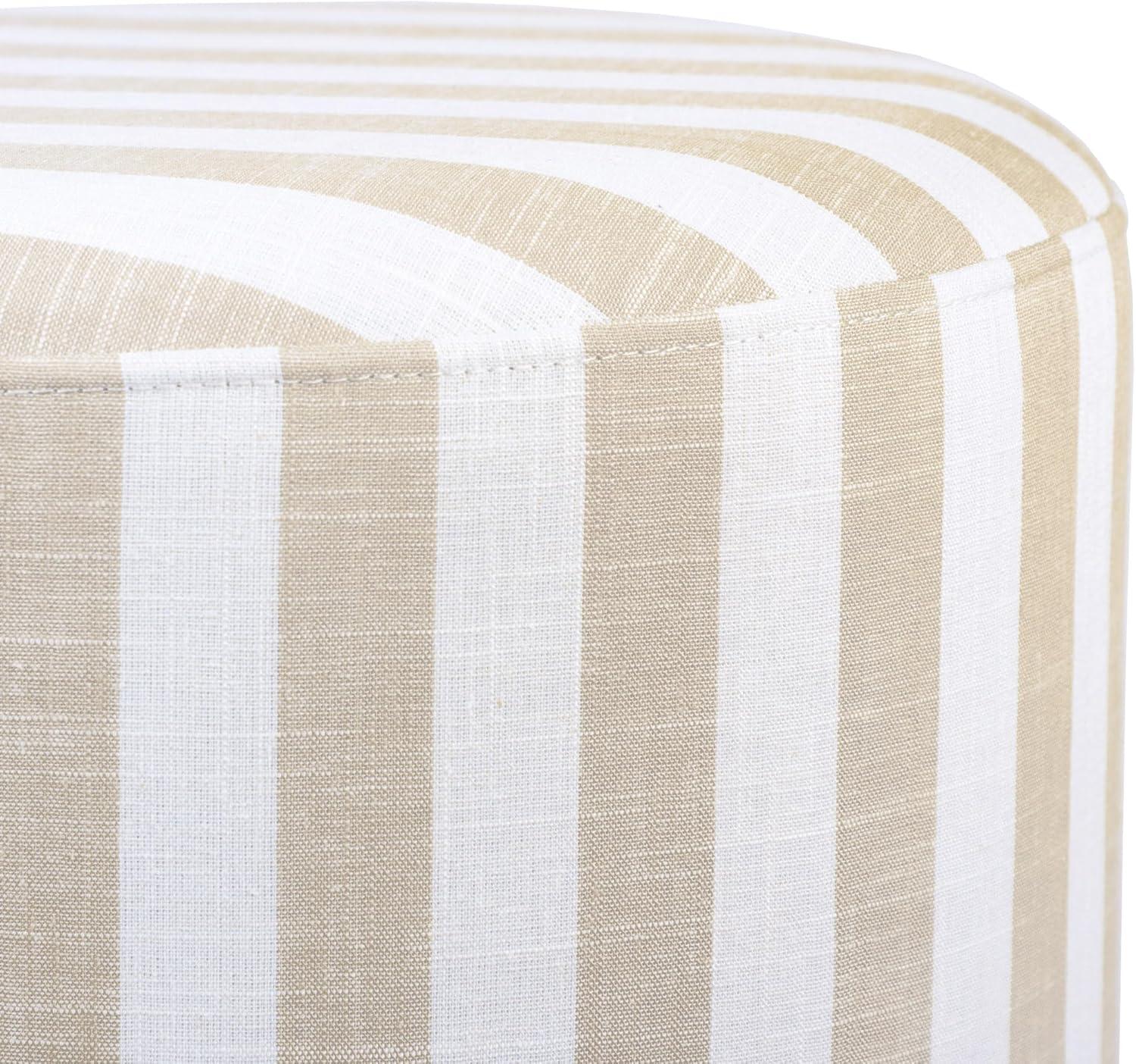 Dex Beige Striped Linen Ottoman