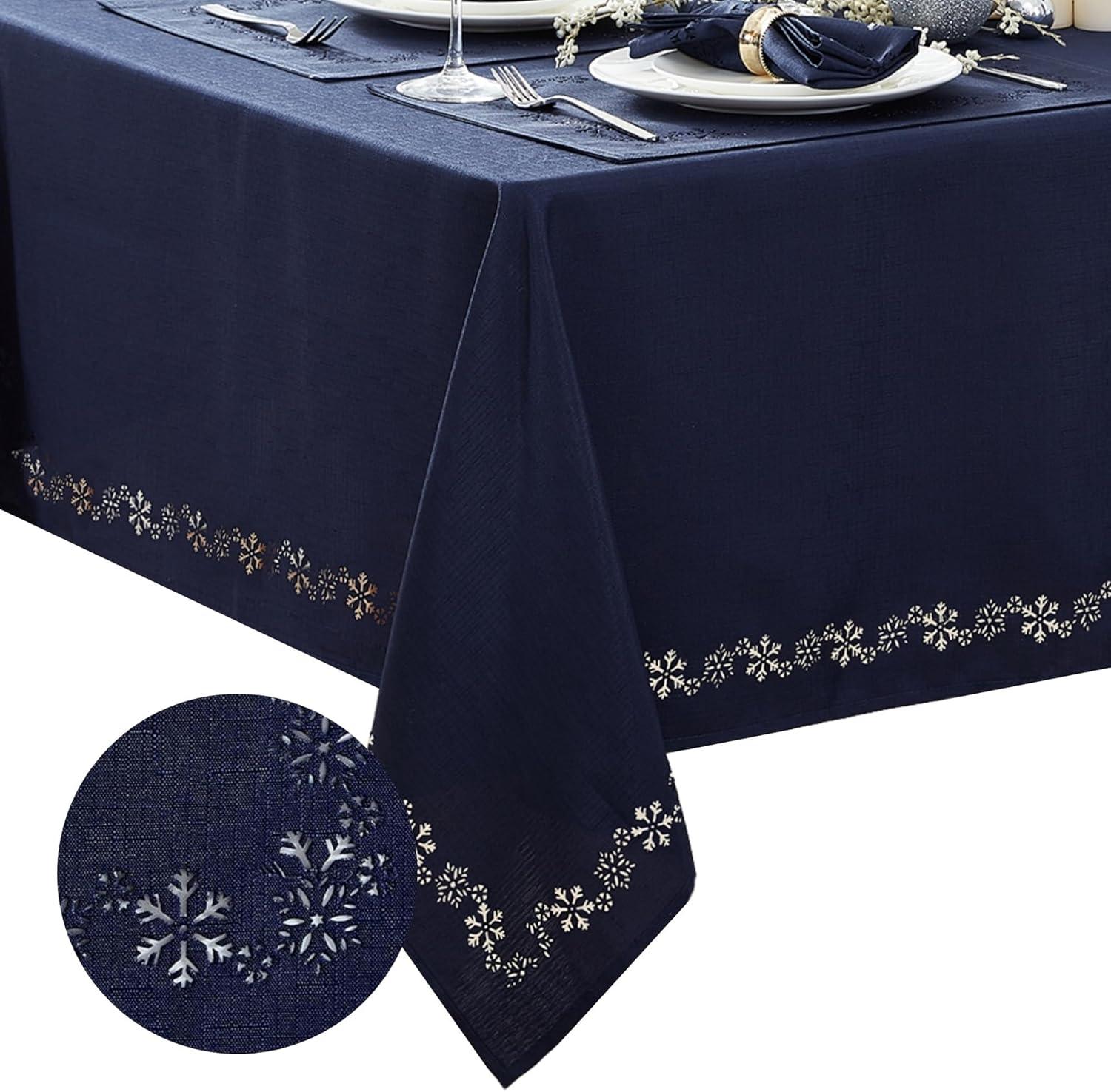 Snowflake Laser Cut Tablecloth - Blue - 52" Square - Elrene Home Fashions