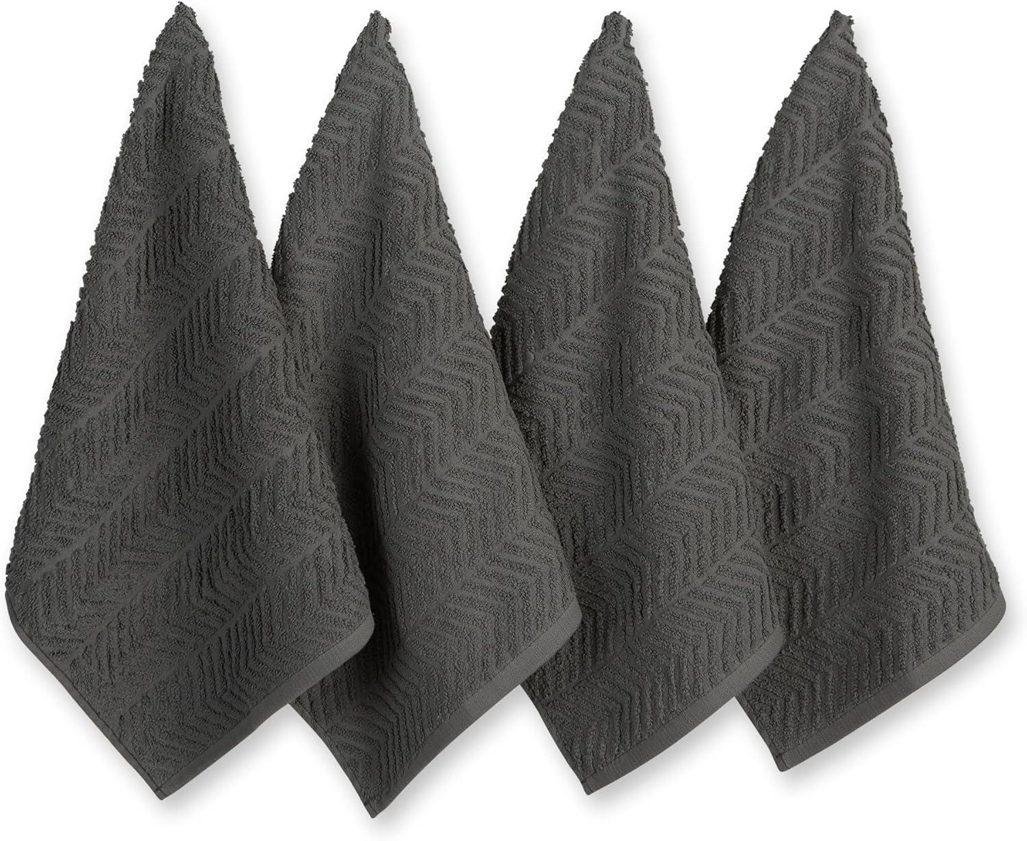 4pk Cotton Chevron Luxury Barmop Towels Gray - Design Imports