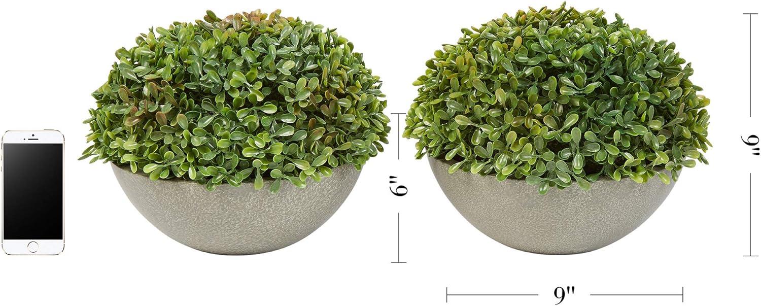 Pure Garden Faux Boxwood Set of 2 Matching Realistic 6" Tall Topiary Arrangements in Decorative Stone Bowls for Indoor Home or Office