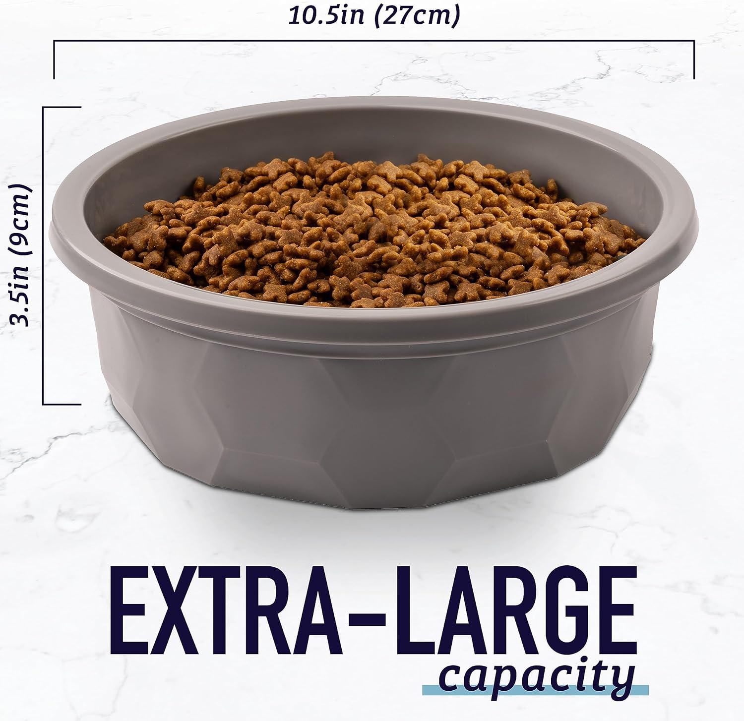Leash Boss Extra Large Dog Bowl (112 oz) - Plastic Food & Water Feeder for Inside & Outside, Gray, Holds 14 Cups - Large Outdoor Dog Water Bowl - for All Breed Sizes, Durable, Dishwasher Safe