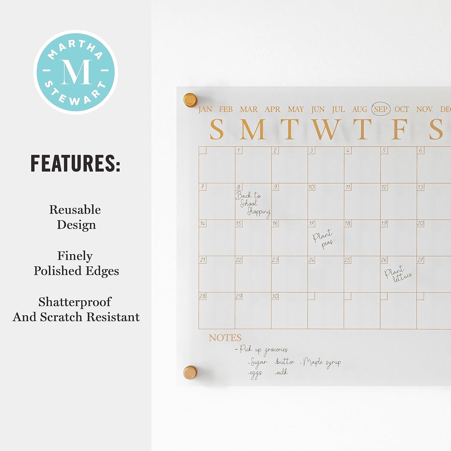 Thomas Martha Stewart Acrylic Wall Calendar with Dry Erase Marker and Mounting Hardware