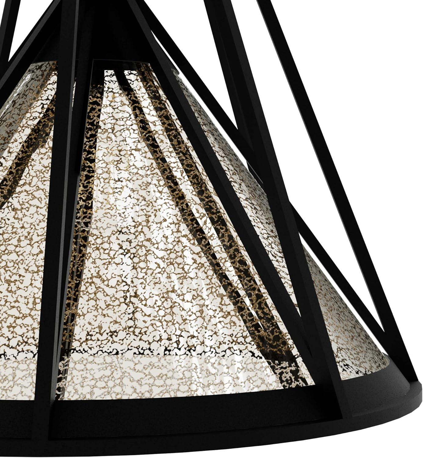 Medium Black Iron Geometric Pendant Light with Mercury Glass