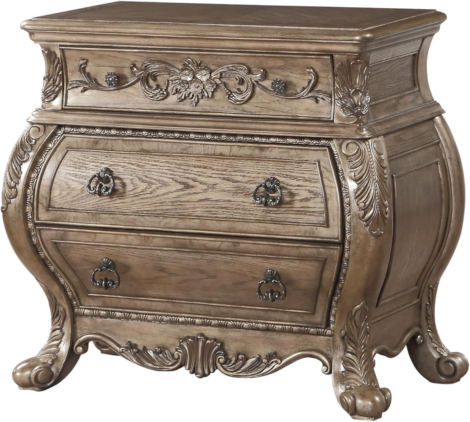 38" Ragenardus Nightstand Vintage Oak - Acme Furniture: 3 Drawers, Scrolled Legs, No Assembly Required