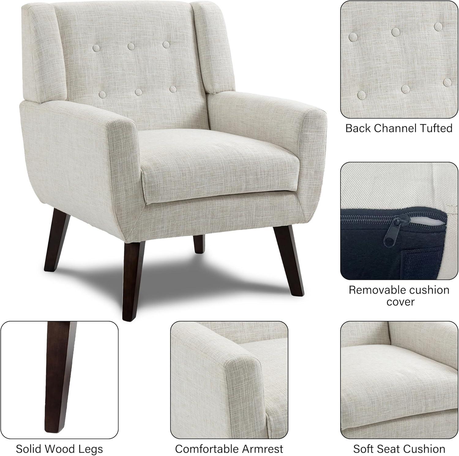 UIXE Beige Accent Chair Set of 2, Linen Fabric Armchair for Living Room, Modern Arm Chairs