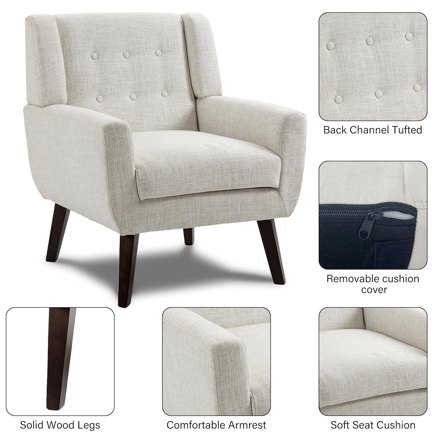 UIXE Beige Accent Chair Set of 2, Linen Fabric Armchair for Living Room, Modern Arm Chairs