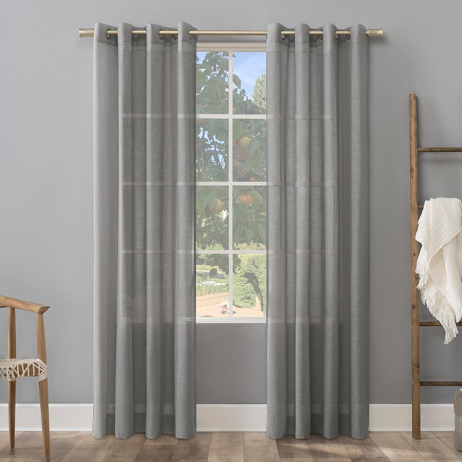 63"x52" Slub Textured Linen Blend Grommet Top Curtain Gray - Archaeo: Light Filtering Panel, Modern Indoor Decor