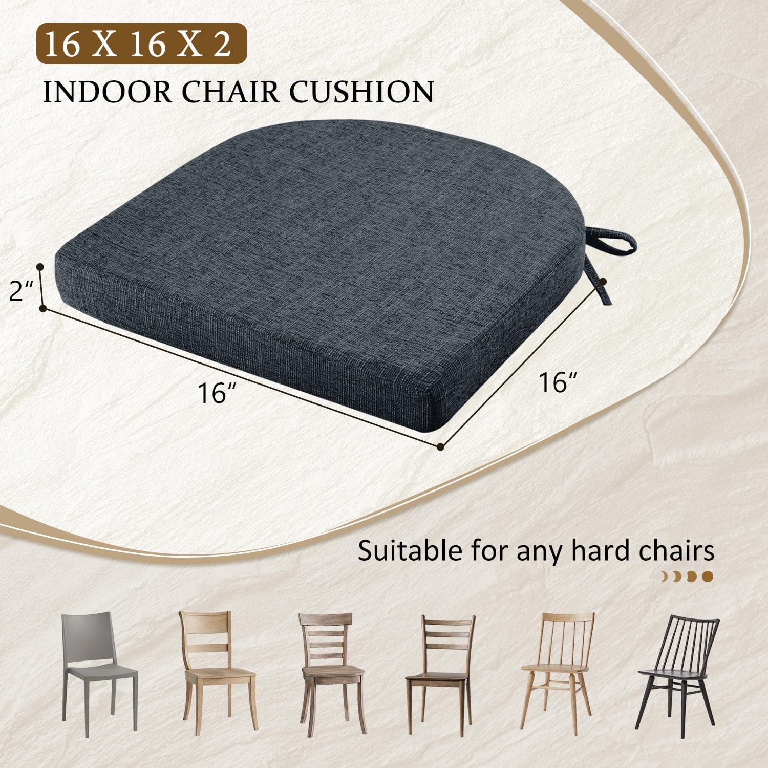 Chair Cushions for Dining Chairs 4 Pack - Kitchen Chair Cushions with Ties and Non-Slip Backing - Dining Chair Pads 16"X16"X2", Navy